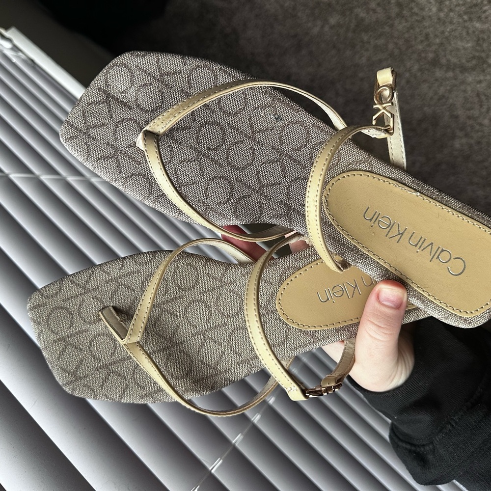 Calvin Klein Beige Monogram Sandals